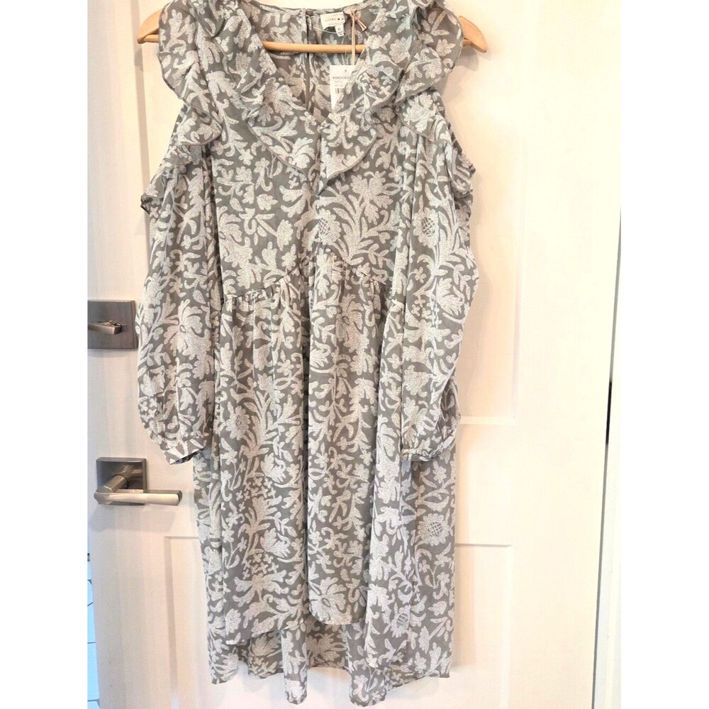 Lucky Brand Floral Ruffle Dress Drop Shoulder L XS Boho Coastal Cowgirl Flowy